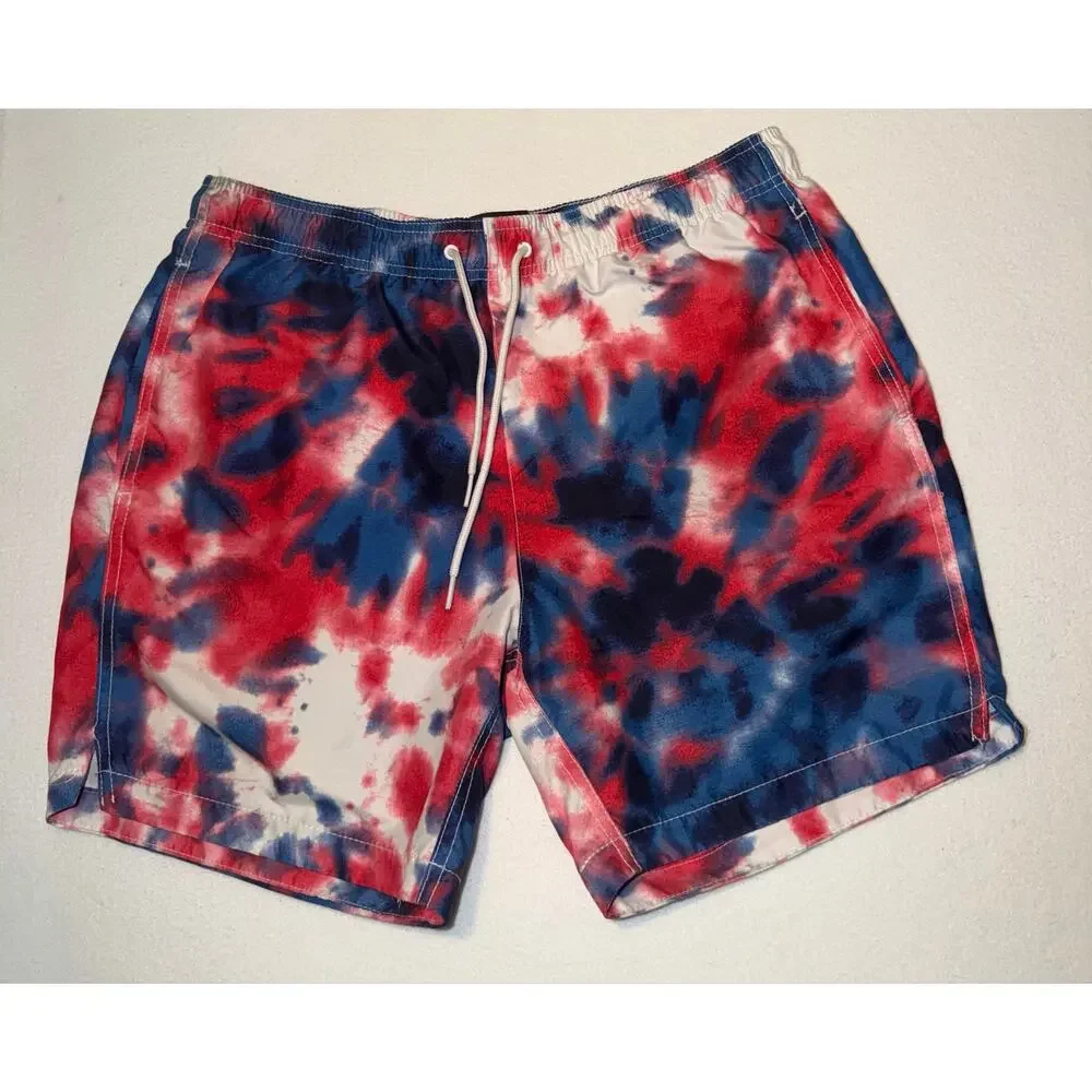 Walnut & 39th men’s tie dye red, white and blue patriotic swim trunks